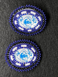 Blue Floral Round Beaded Earrings