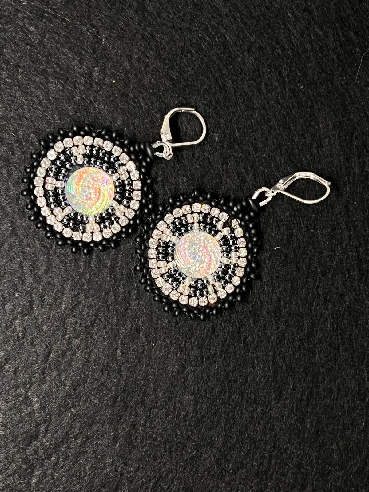 Pale Centre Round Beaded Earrings