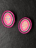 Pink Oval Beaded Earrings