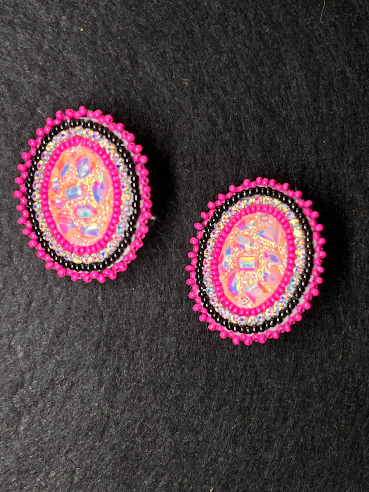 Pink Oval Beaded Earrings