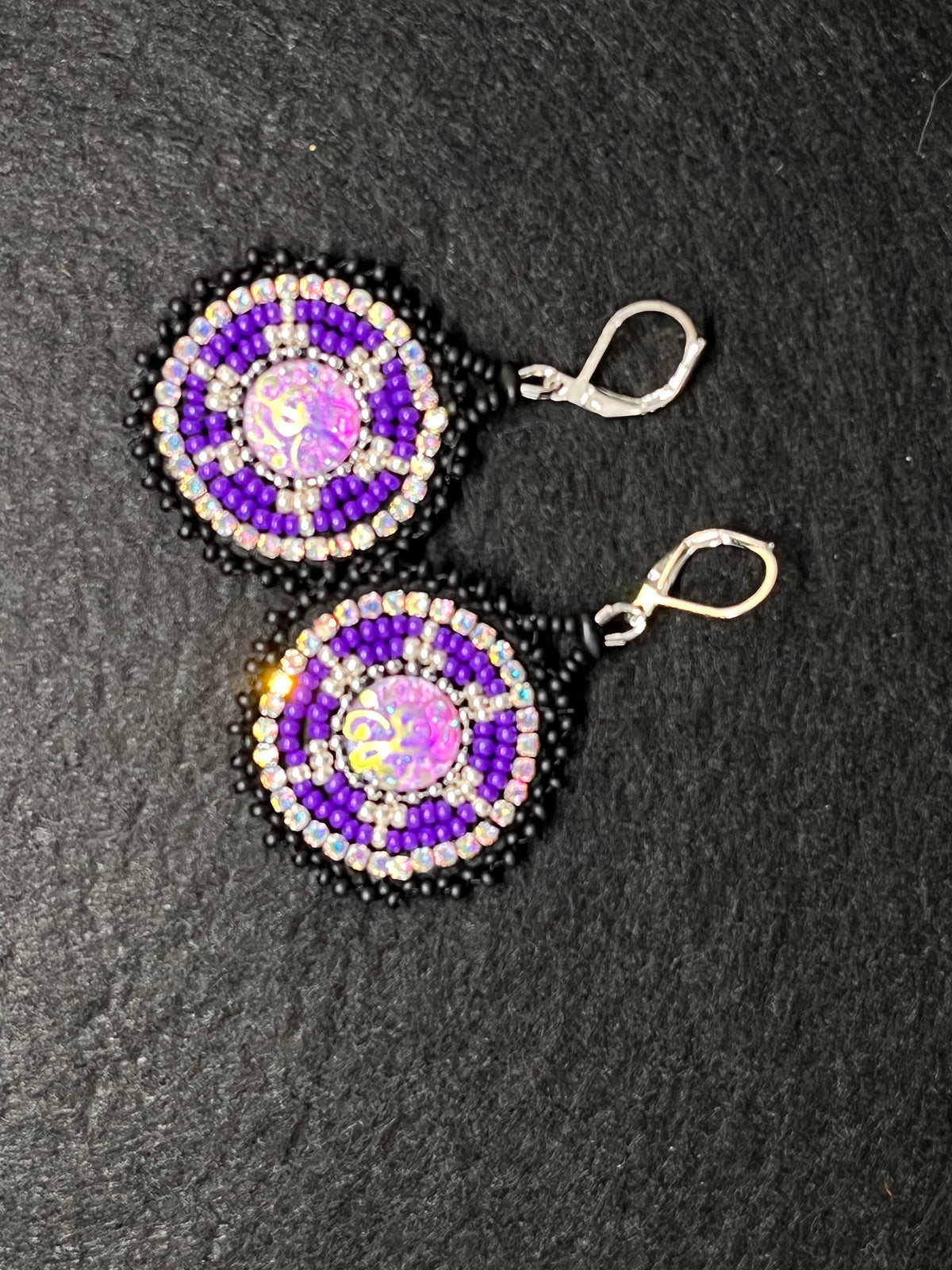 Purple Round Beaded Earrings