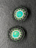 Teal Round Beaded Earrings