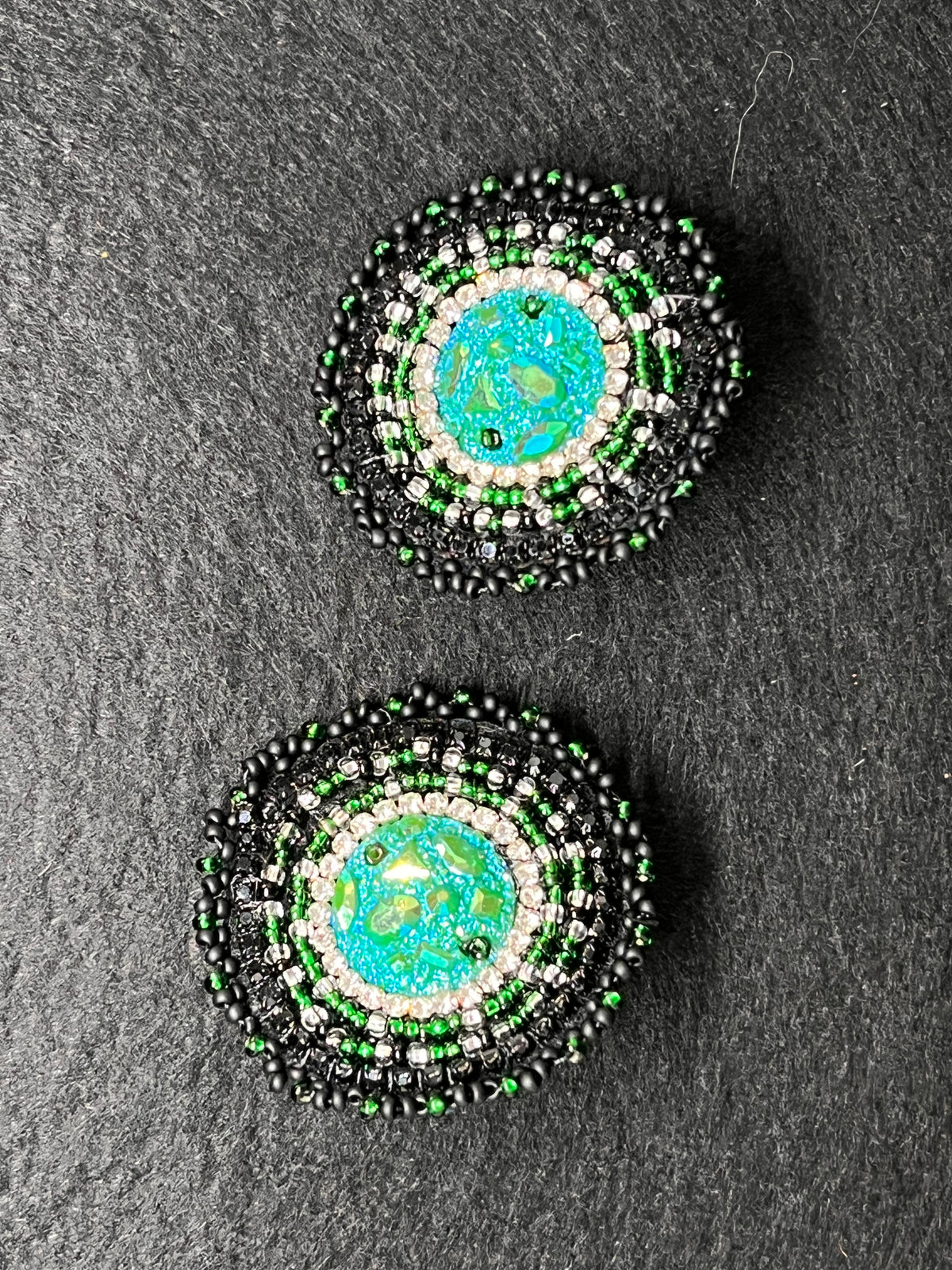Teal Round Beaded Earrings