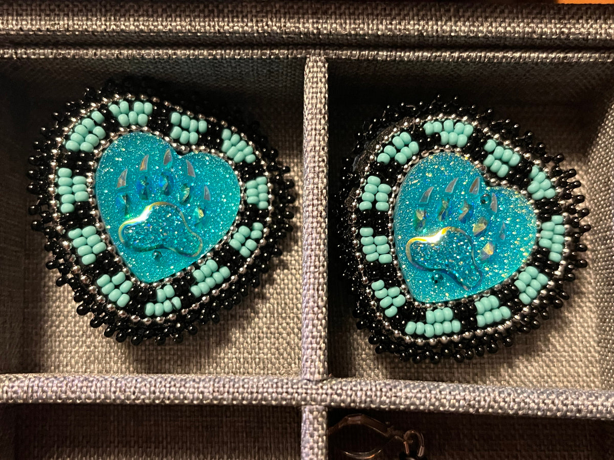 Turquoise-Coloured Heart Beaded Earrings