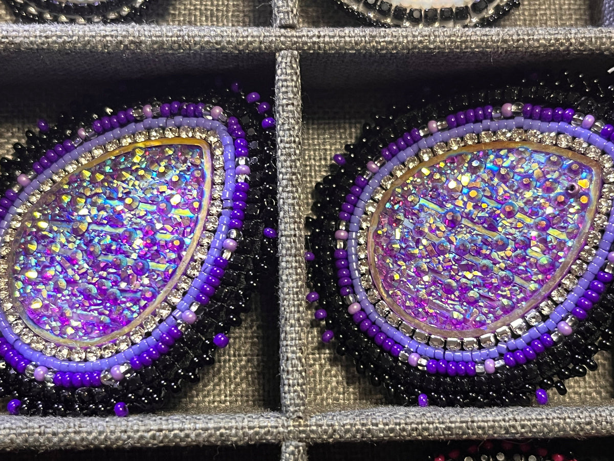 Purple Flat Stitch Beaded Earrings